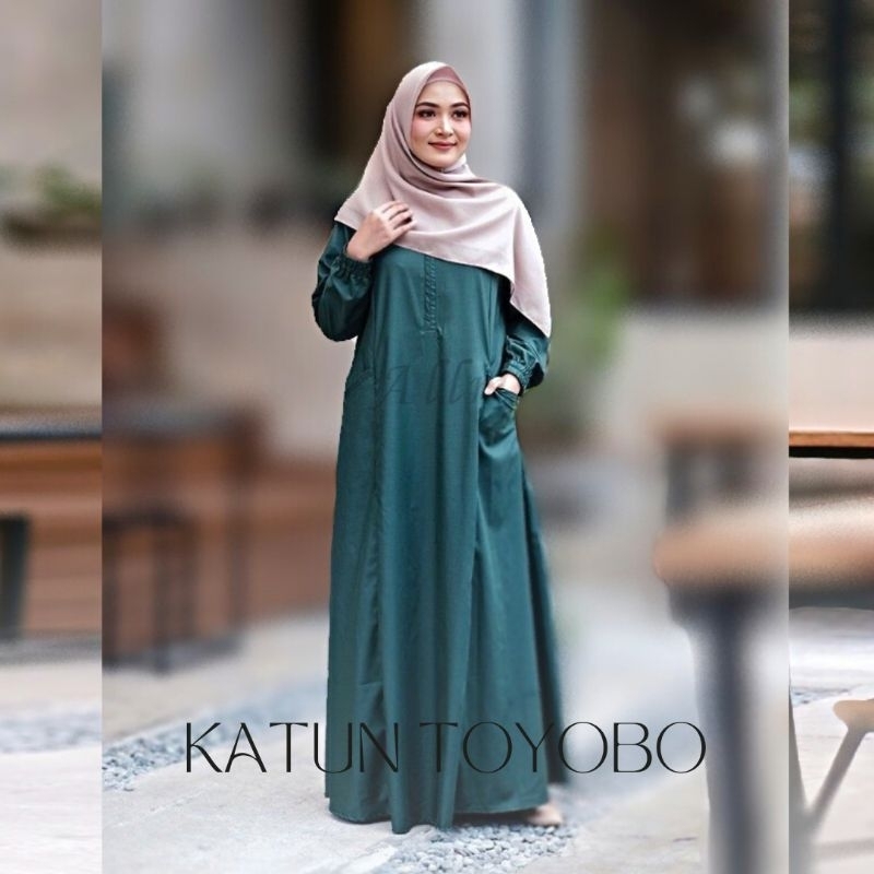 Gamis Terbaru 2023 Lebaran Wanita Dress Mikaila Toyobo Fodu Premium - Hijau Botol