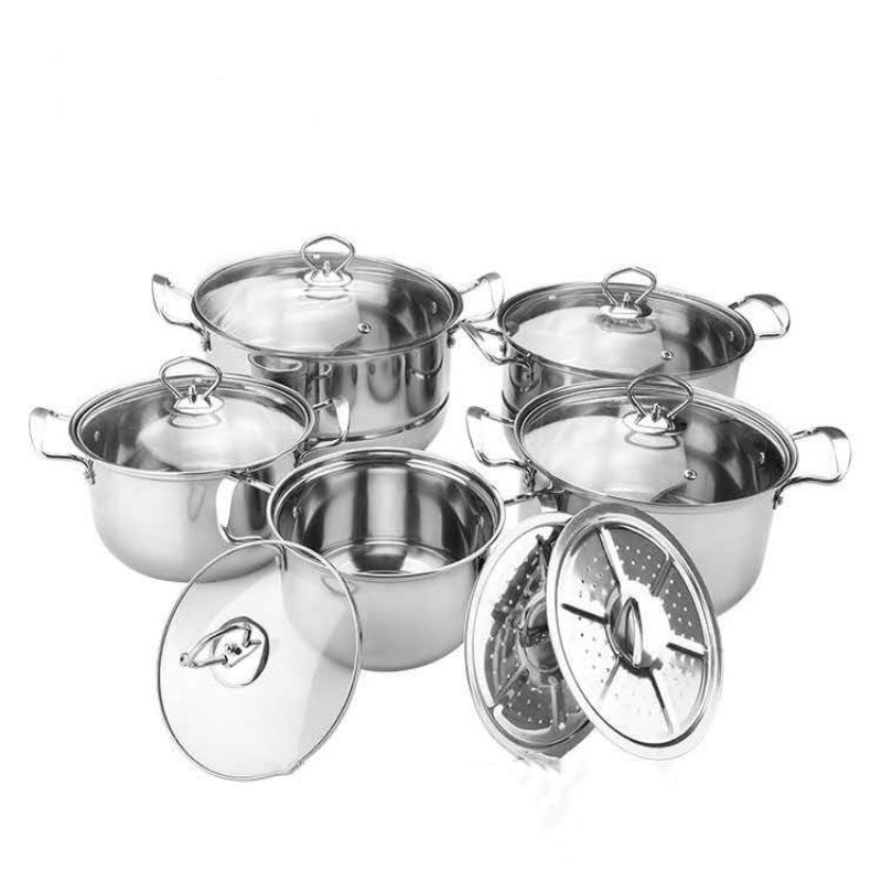 Panci Set + Steamer 12pcs Stainless Steel Tebal