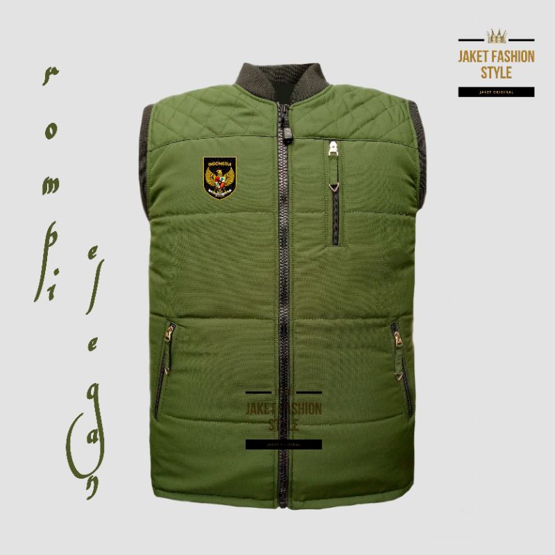 Jaket rompi Timnas Garuda Indonesia / Jaket pria hijau army S M L XL XXL / Jaket Rompi Tebal anti an