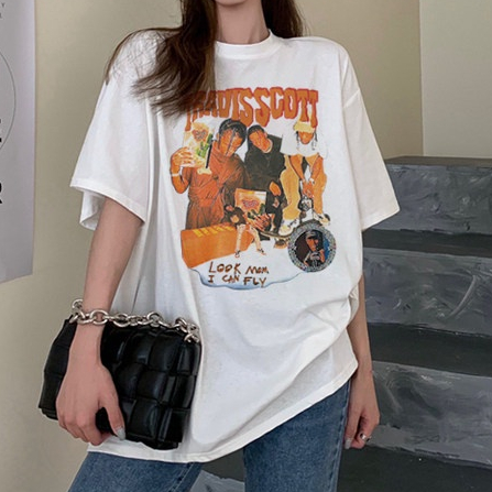 American Vintage Cartoon Pattern printing Overszie T-shirt baju kaos wanita/kaos puith