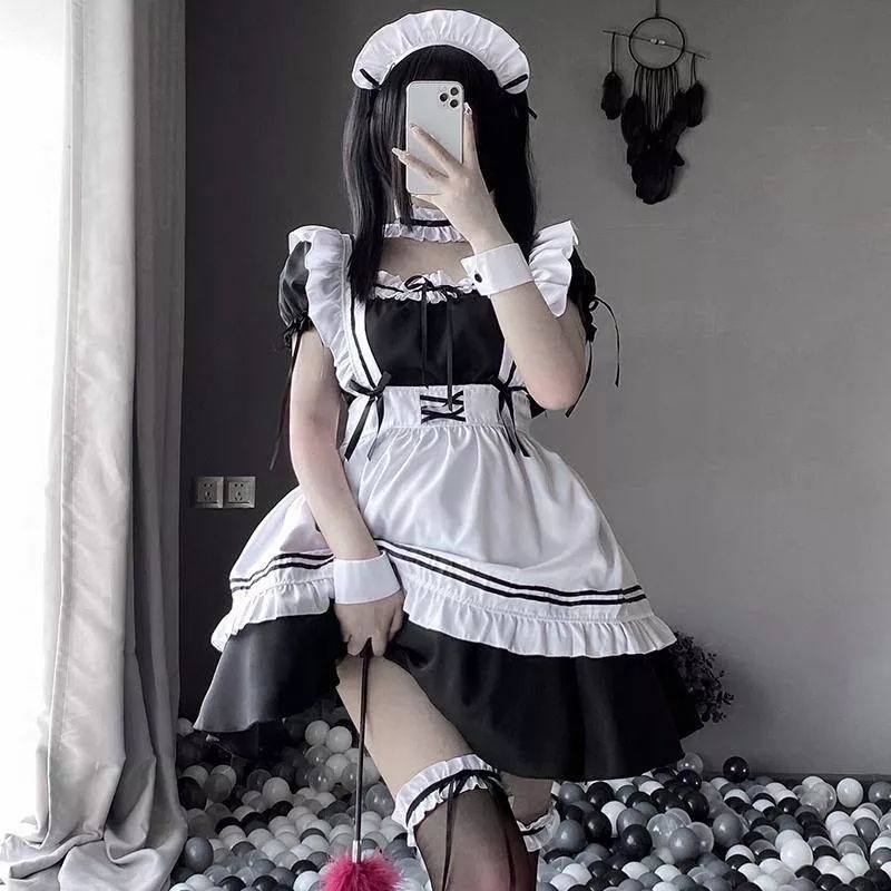 Wetrose Lolita Maid Costume Cosplay Anime Women Black Dress Suit young Kostum Pelayan Cute Soft Girl