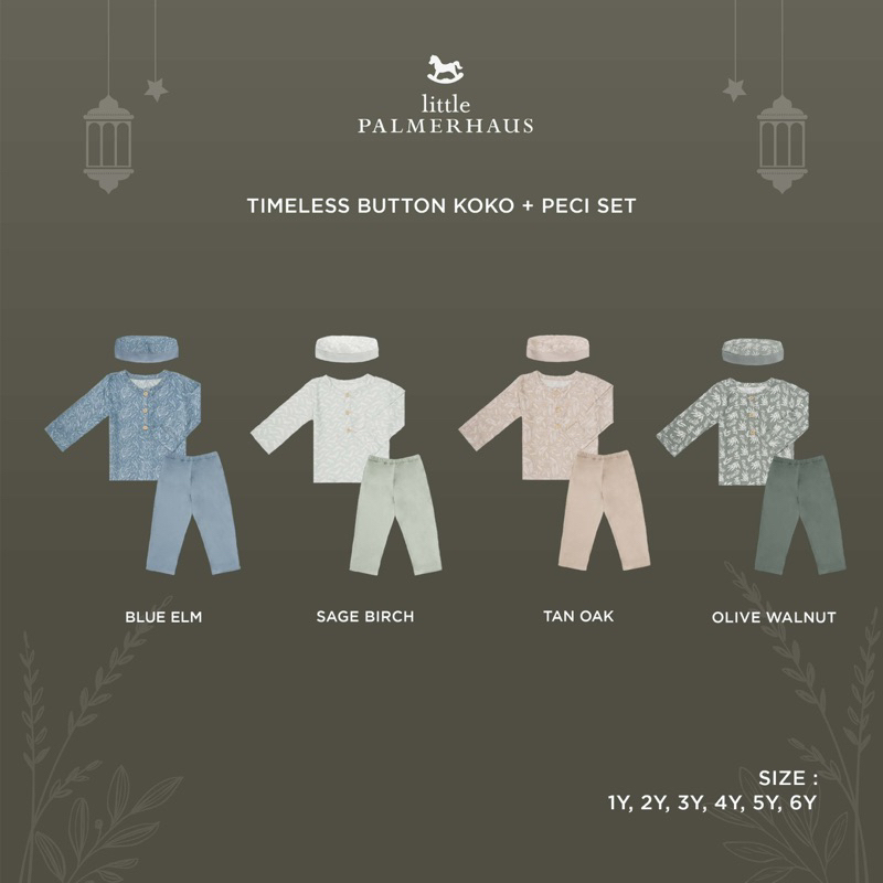 Palmerhaus IED SERIES - Timeless Button Koko Set + Peci by Little Palmerhaus /Koko anak 1-6 Tahun/IED Collection
