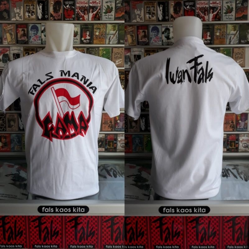 kaos iwan fals kaos fals mania putih bahan kain katun adem halus tanpa jahitan samping built up