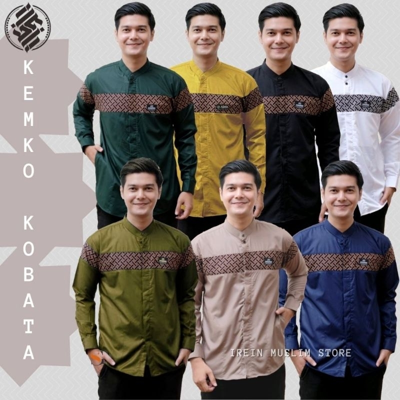 Baju Kemeja Koko Pria Lengan Panjang Kombinasi Batik Motif Kobata S M L XL