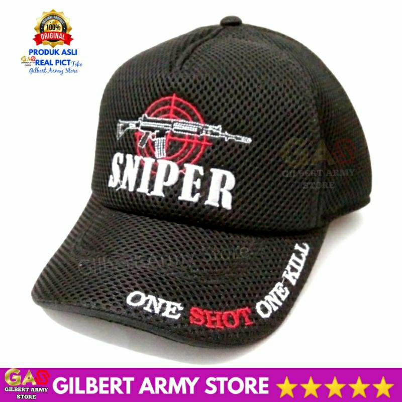 GILBERT ARMY STORE- Grosir Topi Jaring Sniper Hitam Bordir Murah Kualitas Premium Topi Army Militer