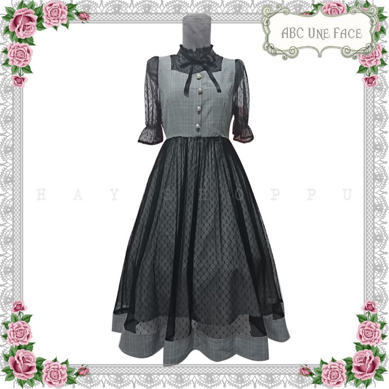 READY 144_DRESS KAWAII MIDI TARTAN MIX TULLE JIRAI KEI ABC UNE FACE