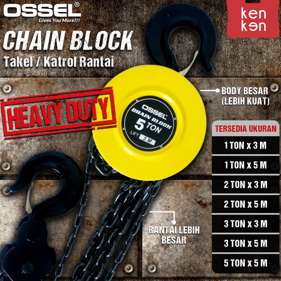 Lebih Kuat OSSEL Takel 2 ton x 5 meter Chain Block 2 ton x 5 meter Kantrol Rantai 2 ton x 5 meter Ka