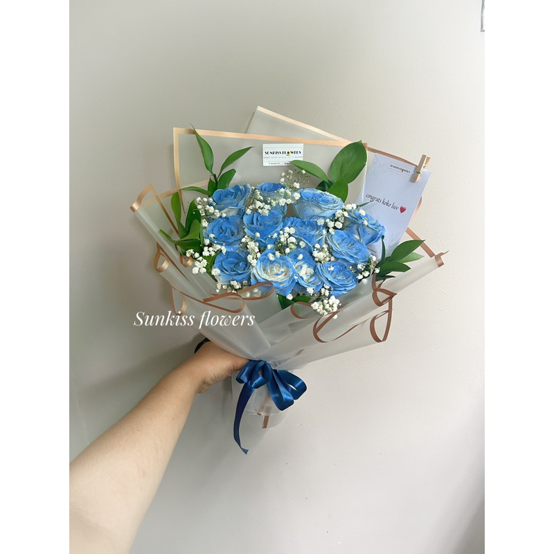 Buket mawar biru - Mawar biru asli 12 tangkai
