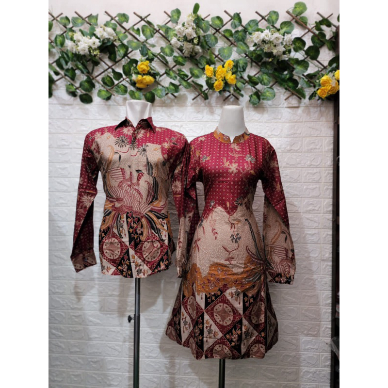 NEW Atasan Tunik Batik Wanita Couple Kemeja Batik Pria Exlusive Best Seller Kain Katun - Motif Ayam Merah Krem