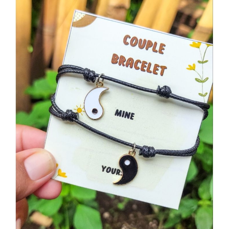 Gelang Couple Bracelet Mine and Yours Charm Hitam dan Putih Tai Chi || Gelang Tali Couple Hitam dan Putih Charm Tai Chi