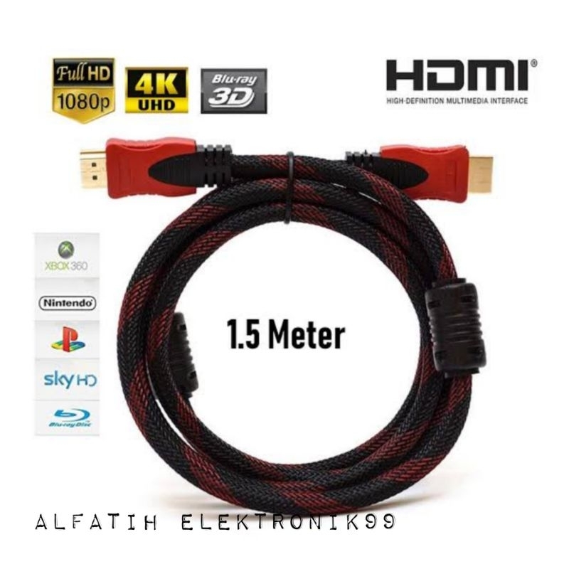 KABEL HDMI SERAT JARING MALE TO MALE 1080P FULL HD 1.5 METER