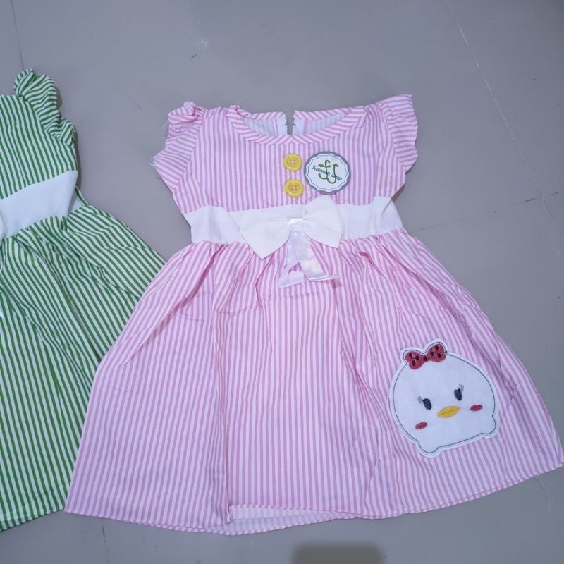 Dress anak 2 3 Tahun baju anak cewek perempuan gaun strip terbaru bebek piyo piyo