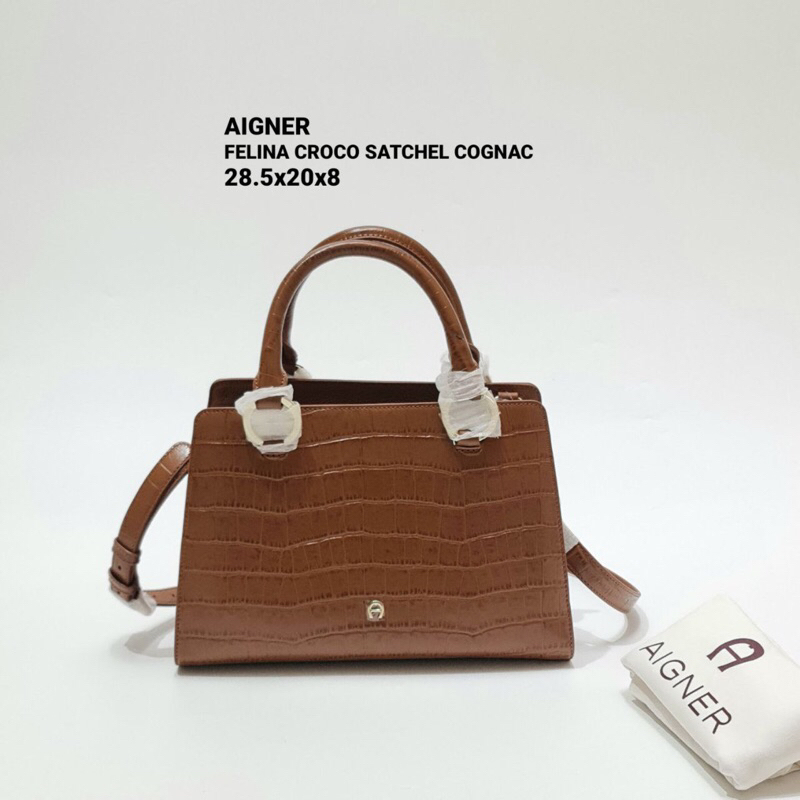 TAS SELEMPANG BRANDED WANITA ORIGINAL - AIGNER FELINA CROCO SATCHEL BAG