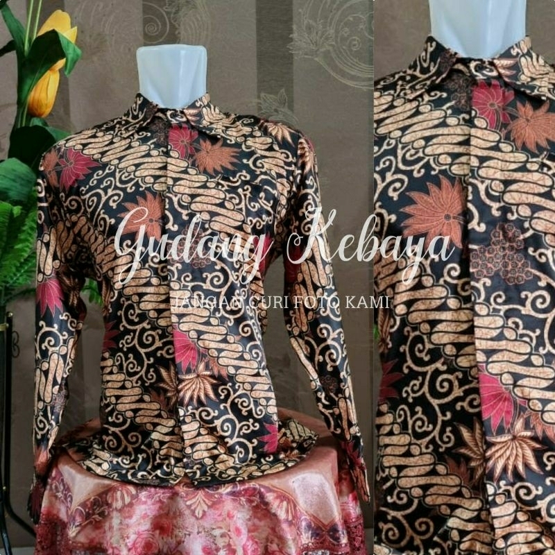 Batik pria lengan panjang/kemeja batik/kemeja batik pria lengan panjang/kenanga hitam