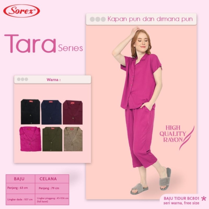 Sorex Baju Tidur  BC 801 (Set Atasan Kancing + Celana) Tara Series Rayon Premium  Piyama Freesize