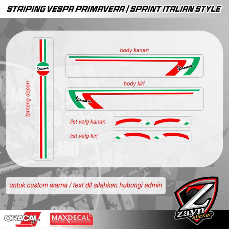 STRIPING STICKER LIST DECAL CUTTING VESPA PRIMAVERA / SPRINT ITALIAN STYLE 061