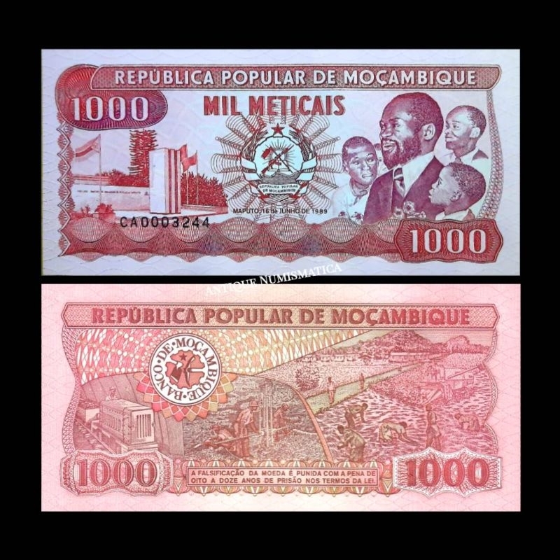 MOZAMBIQUE 1000 METICAIS 1989 UNC ORIGINAL AFRICAN NOTE UANG MOZAMBIK
