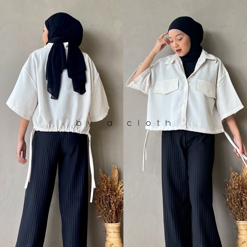 Qamara Kemeja Linen Crop - Kemeja Linen Basic Shirt - kemeja wanita linen oversize - Shirt Serut