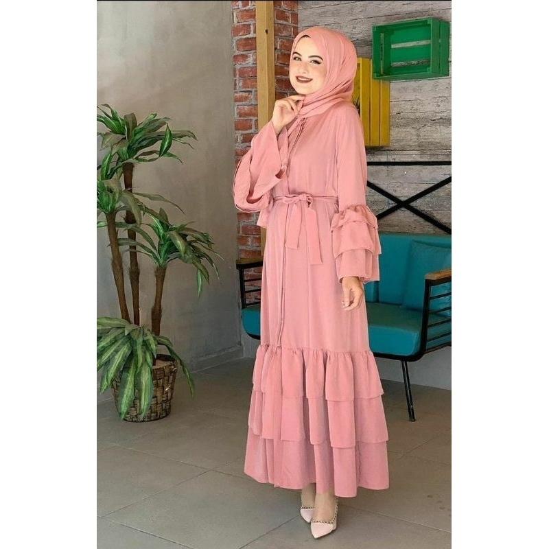 Felisa Gamis Elegant Terbaru/ Gamis Polos Crinkle/ Felisa Dres Maxy Crinkle Airflow/ Gamis Rempel Susun Kekinian