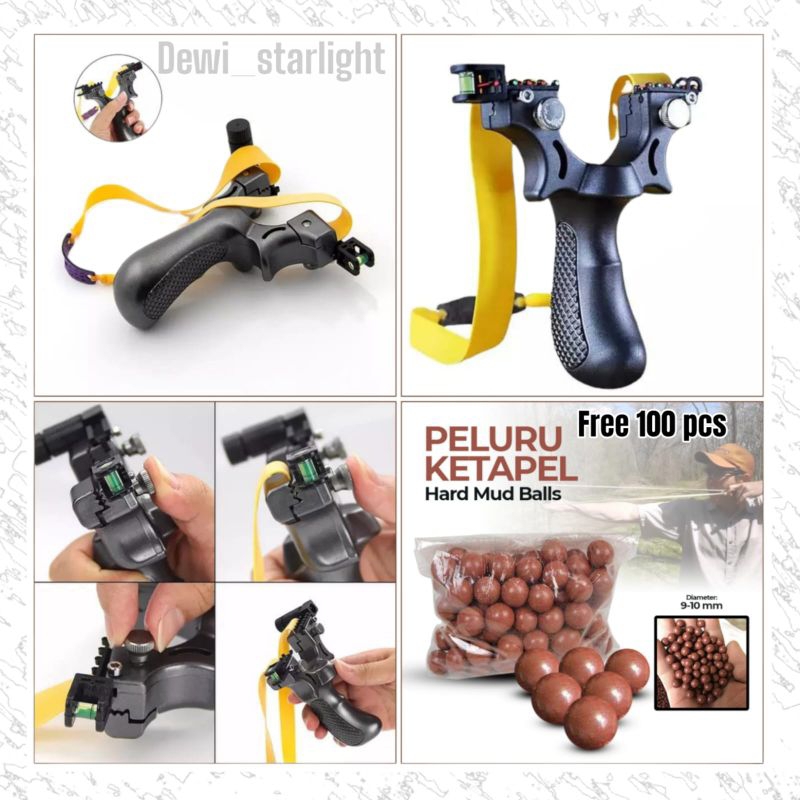 ketapel/slingshoot/ketapel ikan/ketapel laser/ketapel black/free hard mud balls 100pcs