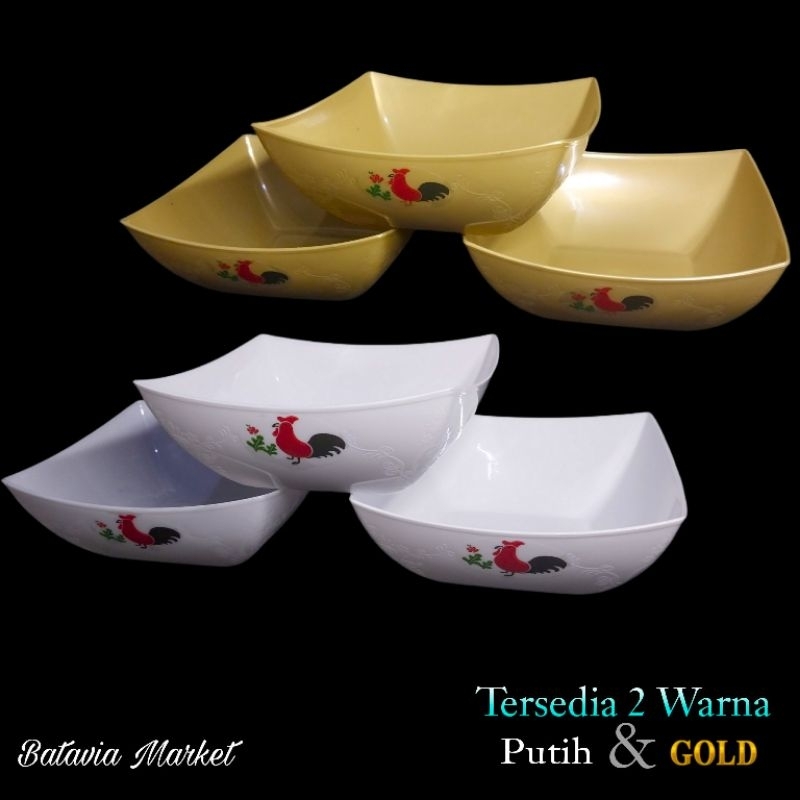 Mangkok Segi Kotak Plastik Ayam Jago/ Mangkuk Kotak Cantik