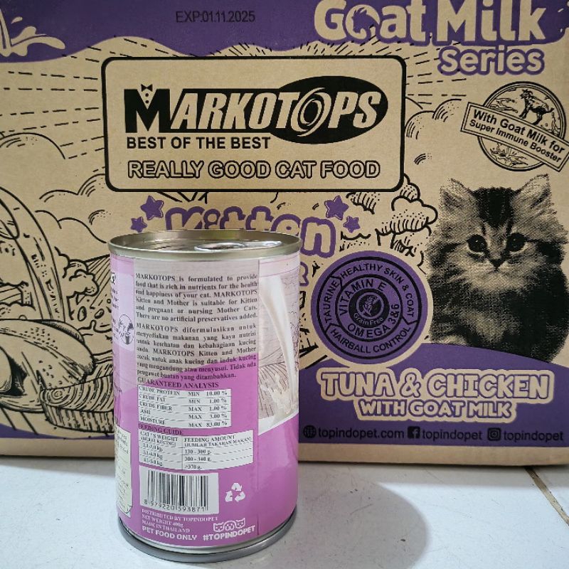 Makanan Kucing Markotops Kaleng Kitten Tuna &amp; Chicken With Goat Milk 400G Wet Food