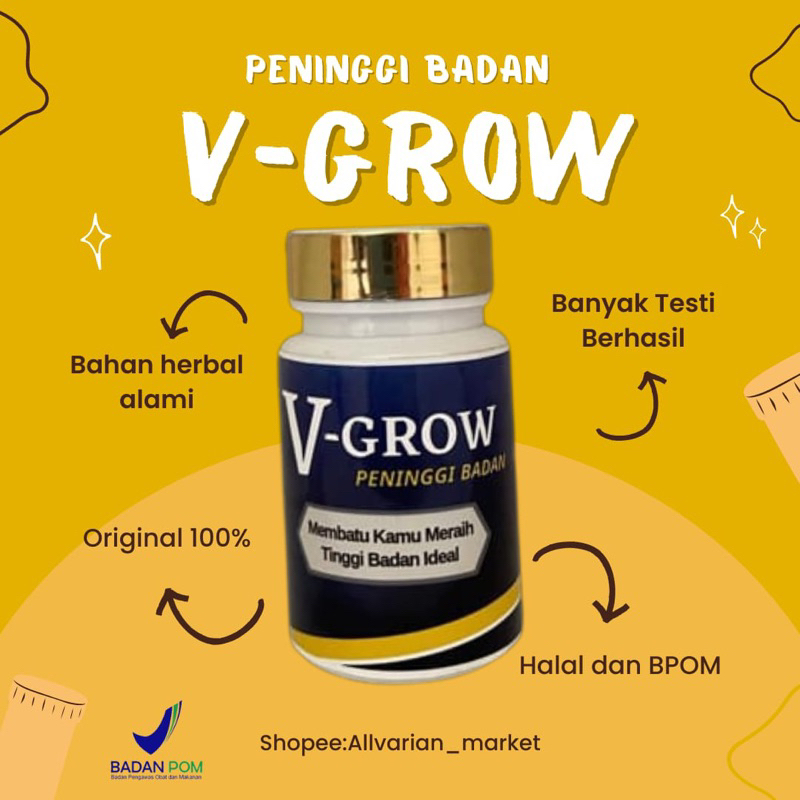 V Grow Peninggi Badan Herbal Alami || Kapsul Peninggi Badan Ampuh |Peninggi Anak,Remaja, dan Dewasa