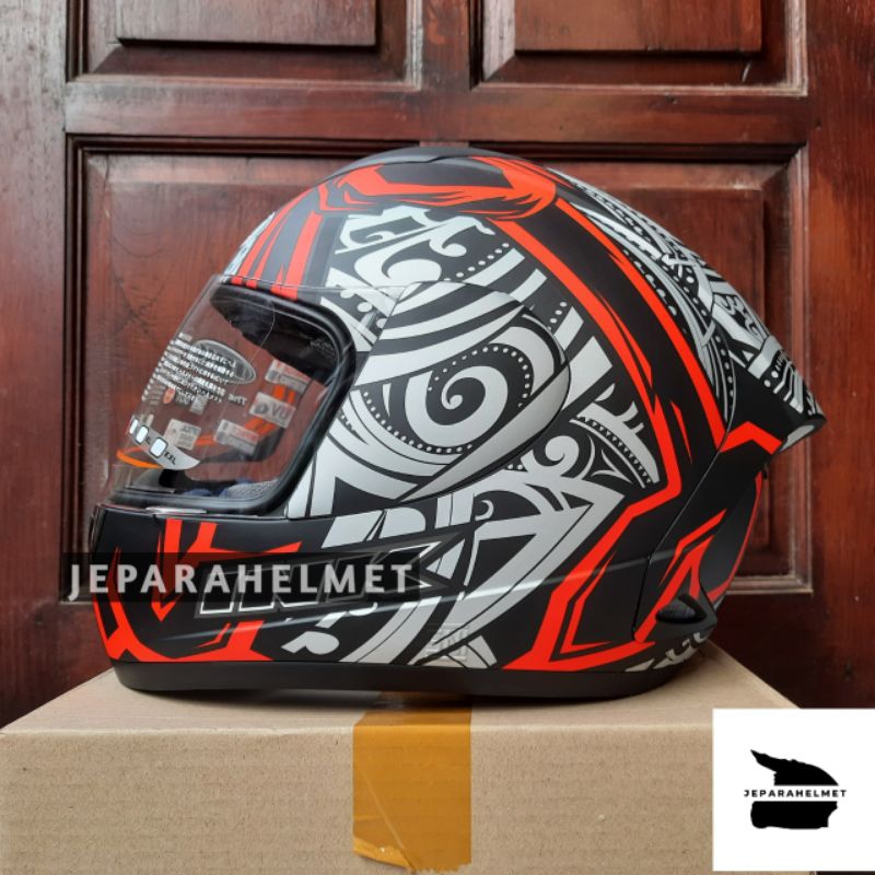 Helm INK CL MAX Seri Motif #8 Black Red Merah Doff | INK CL MAX Fullface Seri #8 Red Doff Batik Orig