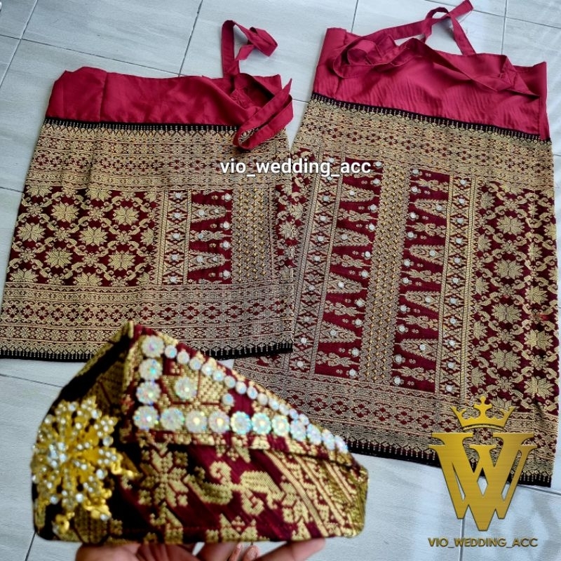 songket palembang (tenun asli) + diamond. Siap pakai [kainwanita+kain pria+Tanjak pria]