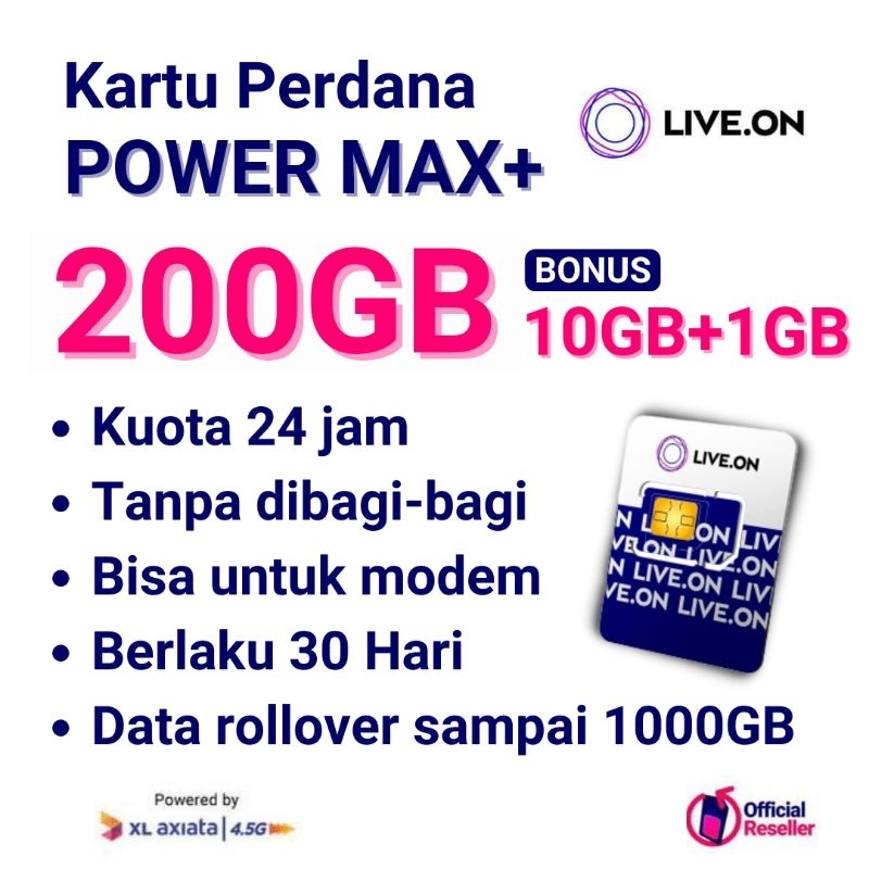 Kartu Perdana Kuota 200GB (30Hari) XL Live On Power Max+