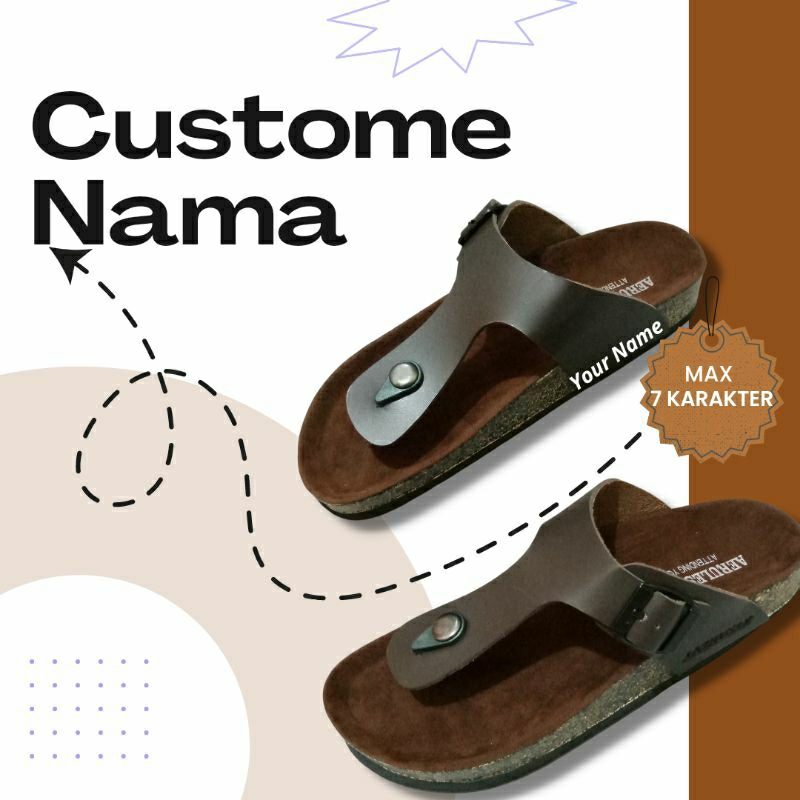 Sandal Custom Tulisan Tali Jepit Pria Wanita untuk Souvernir Kado Ulang Tahun Pernikahan Anniversary Wisuda Emboss Model Birken Kulit Empuk Kekinian Gaya Korea Ringan Empuk