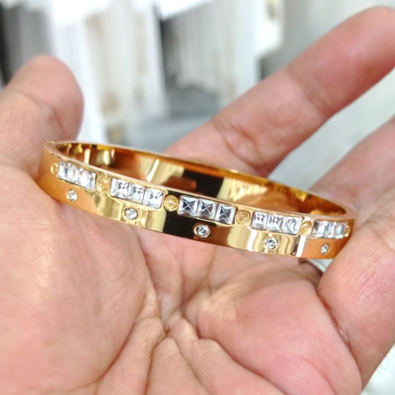 Gelang titanium bangle warna emas anti luntur