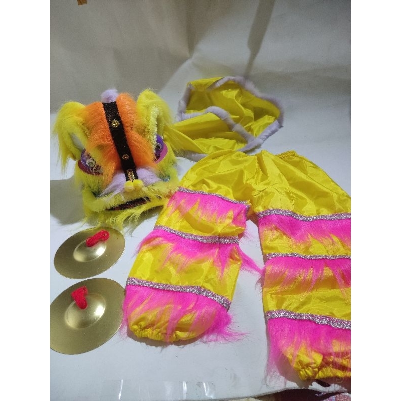 mainan anak topeng barongsai + celana barong + alat musing  cengceng kuning