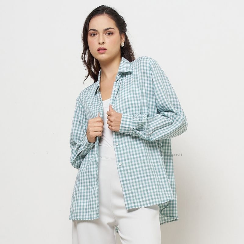 Vendita Shirt Longsleeve Oversized / Cotton Longsleeve  / Kemeja katun wanita motif kotak / Kemeja K