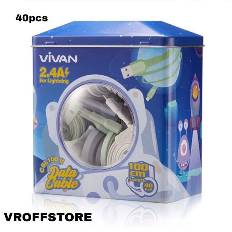 (CSM100 II)- 1 TOPLES ISI 40PCS VIVAN DATA CABLE CSM100 II NEW COLORFULL MICRO 2.4A 100CM ORIGINAL GARANSI RESMI