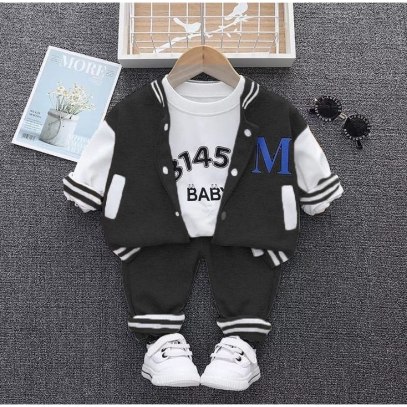 Promo setelan 3 in 1 jaket varsity anak laki laki usia 1-5 tahun/baju anak/setelan anak/jaket anak/pakaian anak