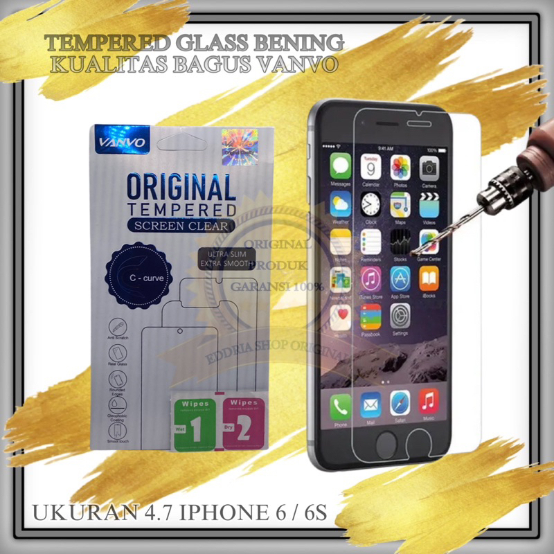 TEMPEL GLASS / TEMPERED GLASS IPHONE 6/6G/6S MREK VANVO ORIGINAL