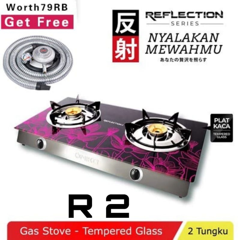 Niko Reflection, R1/ R2 / R3  Kompor Gas Kaca, 2 Tungku