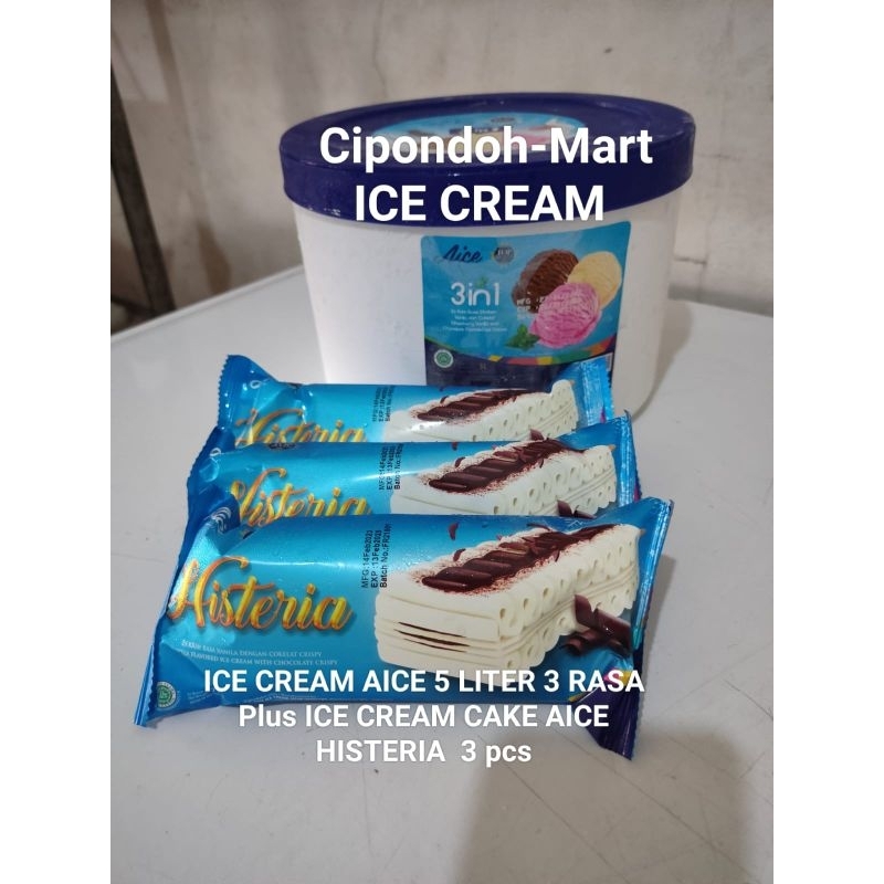 

ICE CREAM AICE 5 LITER 3 RASA PLUS ICE CREAM AICE HISTERIA 3 PCS