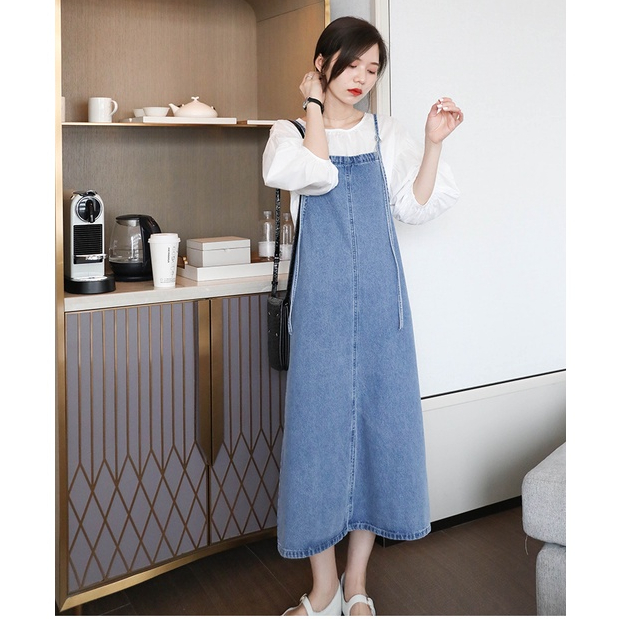 overall jeans wanita rok jeans panjang maxi dress korean style long dress jumpsuit fashion wanita jumbo kekinian