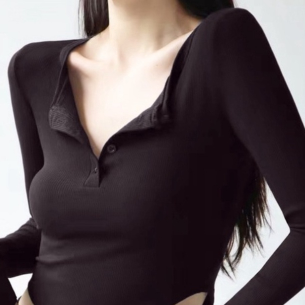 [Premium] Long Sleeve Stretchy Henley T-Shirt 7285 (S/M/L)