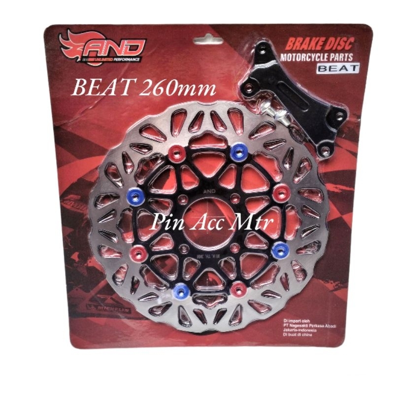 Piringan Disc Cakram Depan Variasi model PSM hitam Uk-260mm+Breket Honda Beat Vario Scoopy Genio Dill