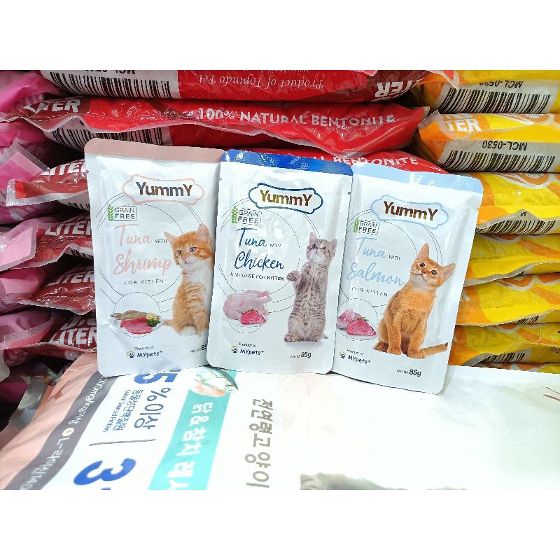 Makanan kucing Yummy pouch kitten allvarian 85g/ yummy sachet/ Yummy