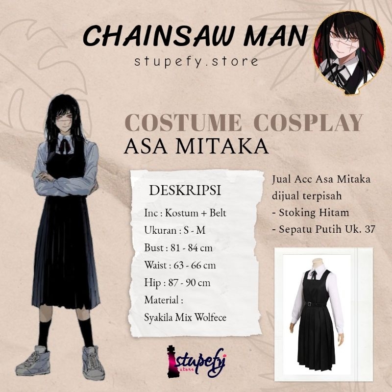 Kostum Cosplay Asa Mitaka Chainsaw Man dan Accessories