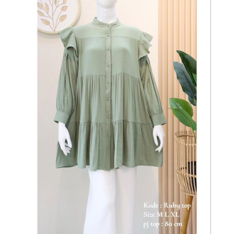 Tunik Polos Casual , Ruby Top Original Disiko Exclusive , Katun Crincle Lembut , Atasan Casual Wanit