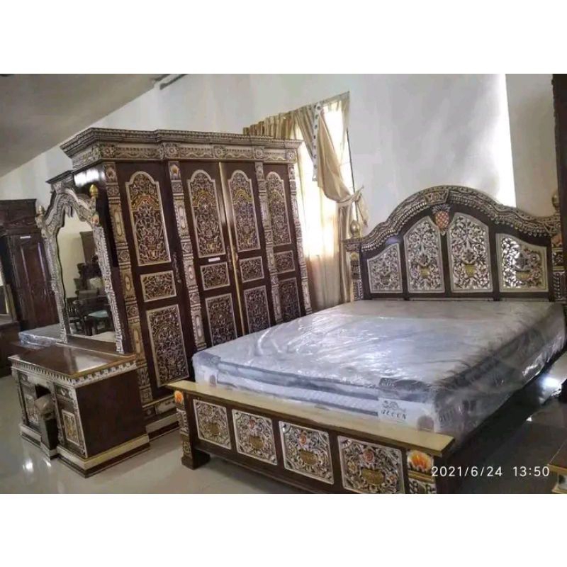 KAMAR SET MODEL GEBYOK KAYU JATI JEPARA / PAKET SESERAHAN PERNIKAHAN KAMAR SET GEBYOK / DIPAN GEBYOK