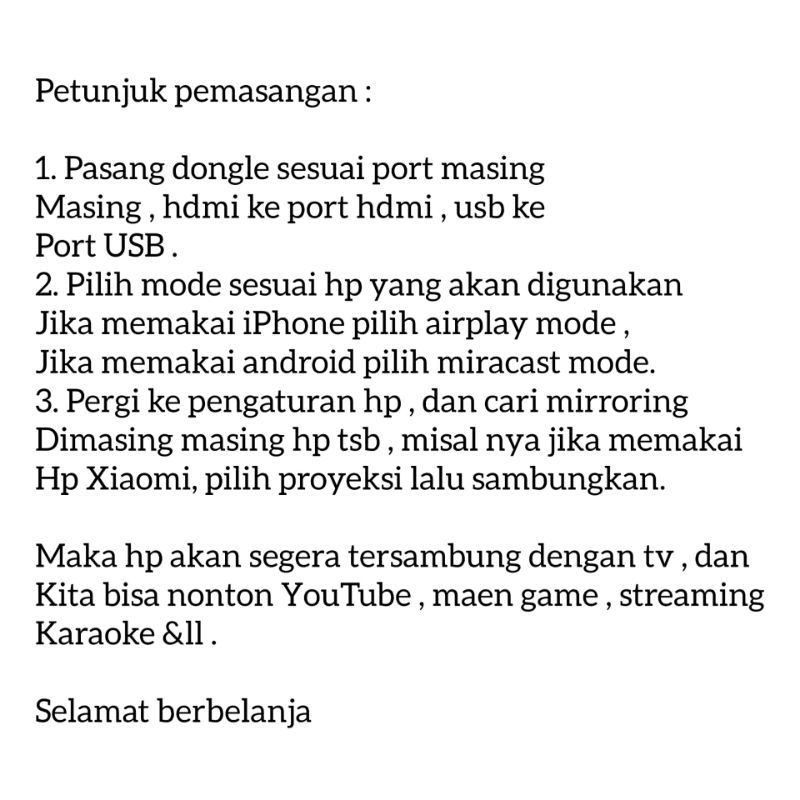 PAKET ANYCAST DONGLE ALAT UNTUK MENYAMBUNGKAN HP KE TV TABUNG / PENGHUBUNG HP KE TV