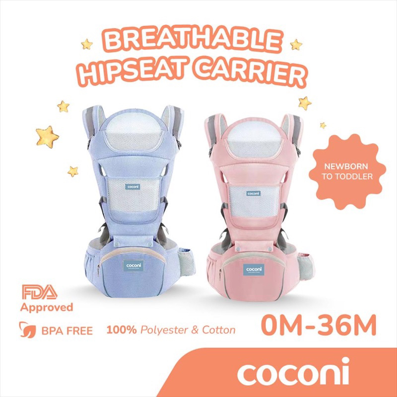 Coconi Breathable Hipseat Carrier 2in1 / Gendongan Bayi Depan