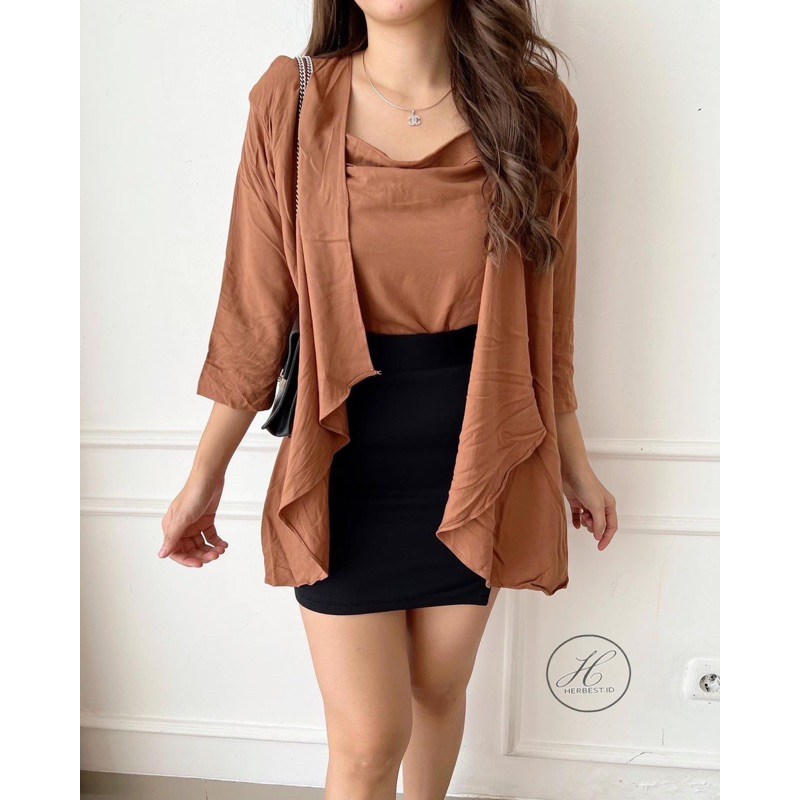 HERBEST 9308 SETELAN ATASAN KOREAN STYLE LOUIS SET TOP RAYON TWILL ADEM CARDIGAN OUTER TANKTOP