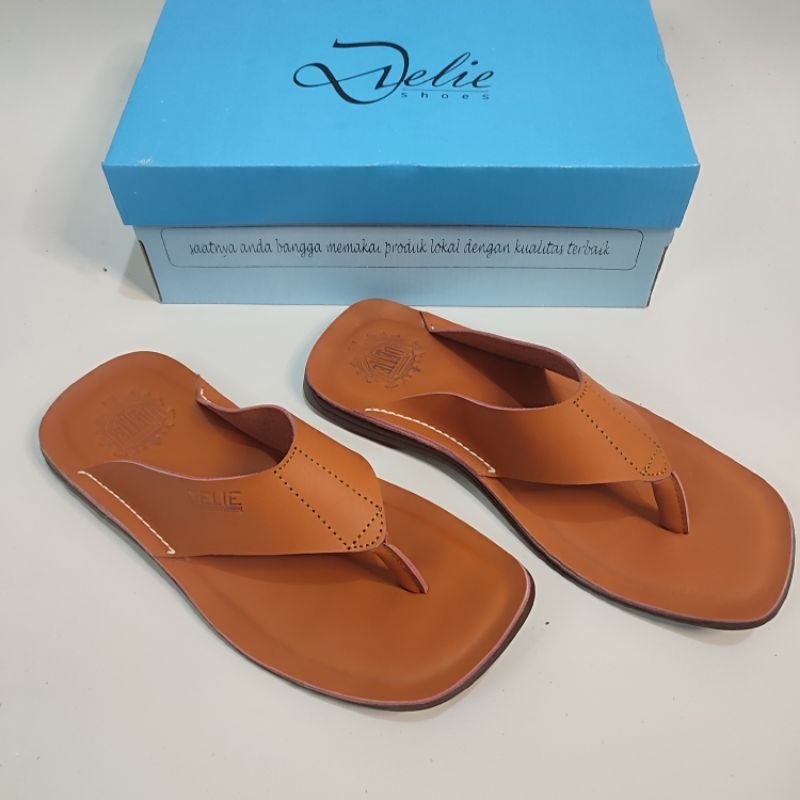 Sandal Pria kekinian original kulit asli delie jepit